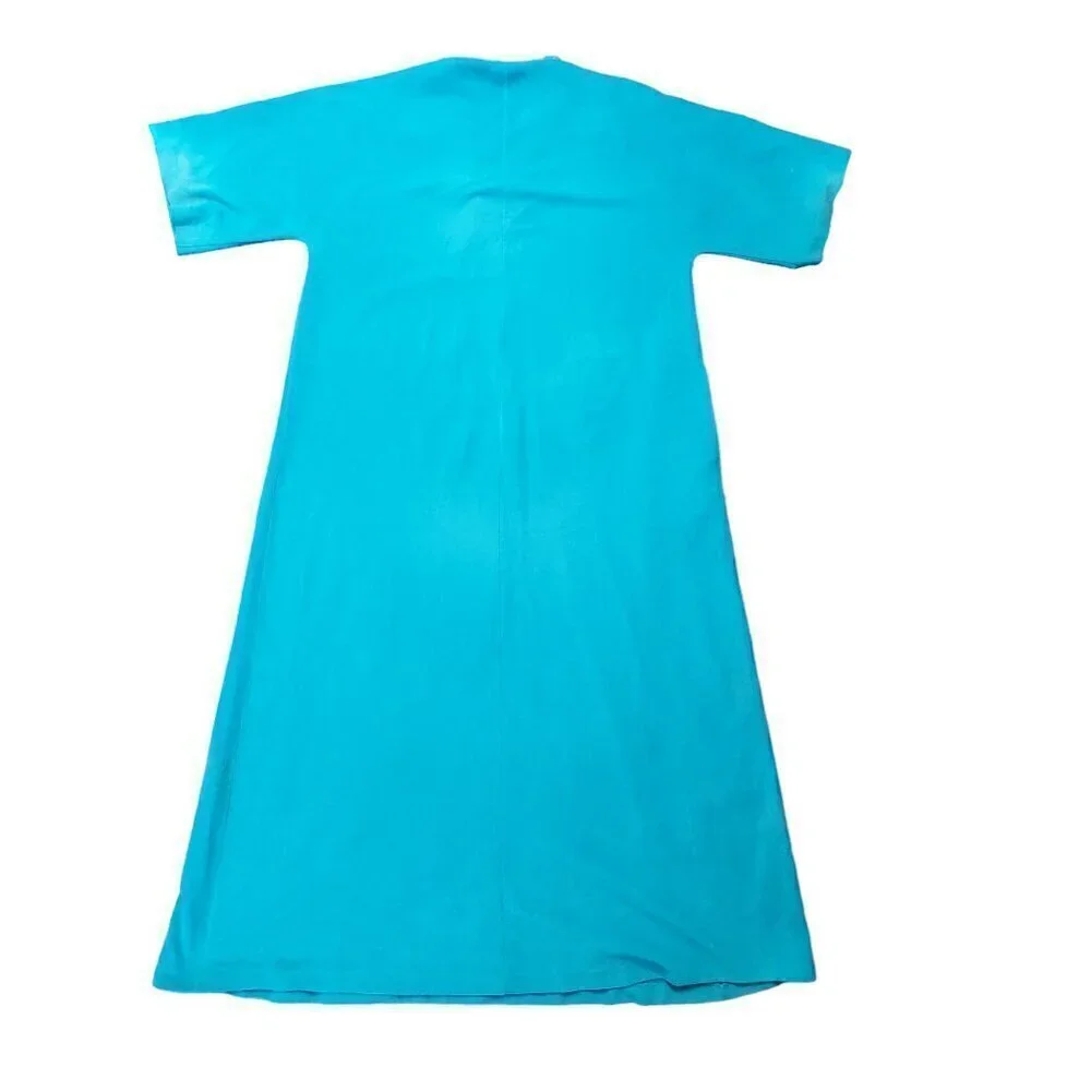 Vintage Vanity Fair Embroidered Mock Neck Night Gown House Coat Maxi Teal Size L